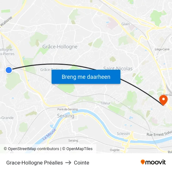 Grace-Hollogne Préalles to Cointe map