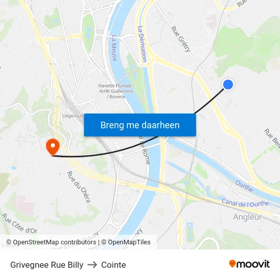 Grivegnee Rue Billy to Cointe map