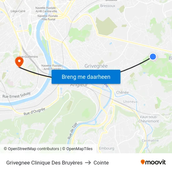 Grivegnee Clinique Des Bruyères to Cointe map