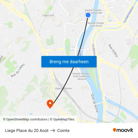 Liege Place du 20 Août to Cointe map