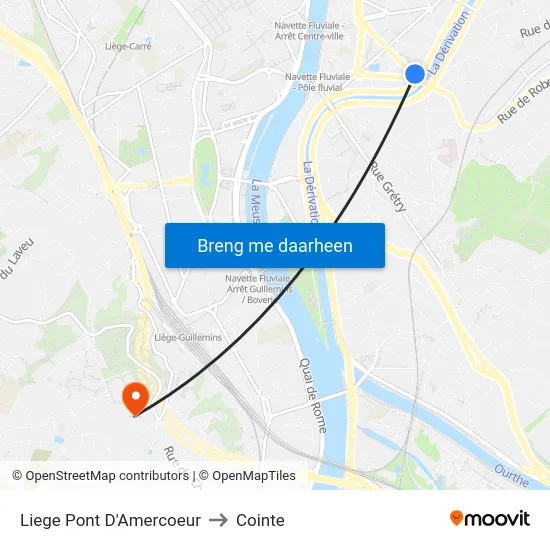 Liege Pont D'Amercoeur to Cointe map