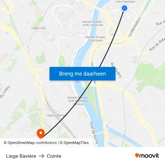 Liege Bavière to Cointe map