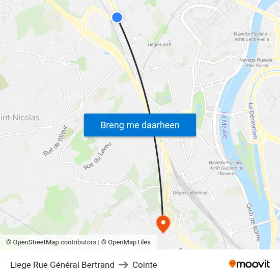 Liege Rue Général Bertrand to Cointe map