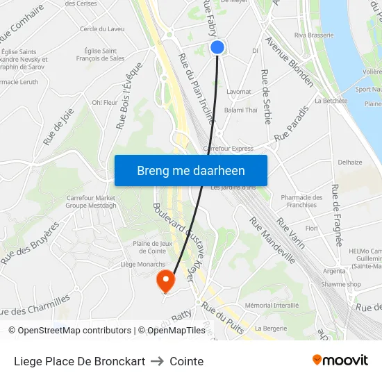 Liege Place De Bronckart to Cointe map