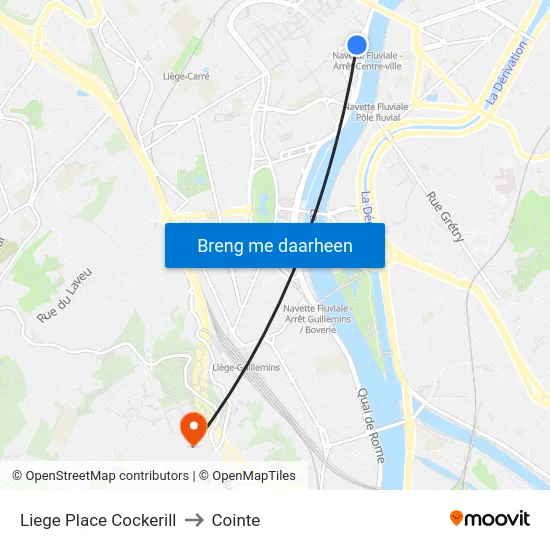 Liege Place Cockerill to Cointe map