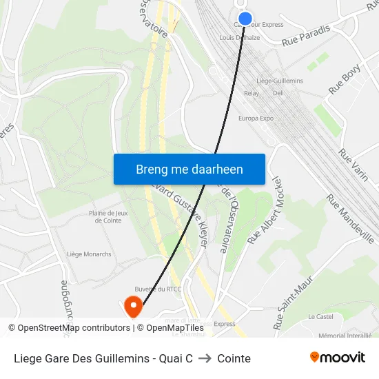 Liege Gare Des Guillemins - Quai C to Cointe map