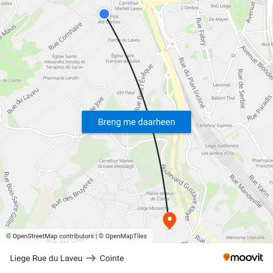Liege Rue du Laveu to Cointe map