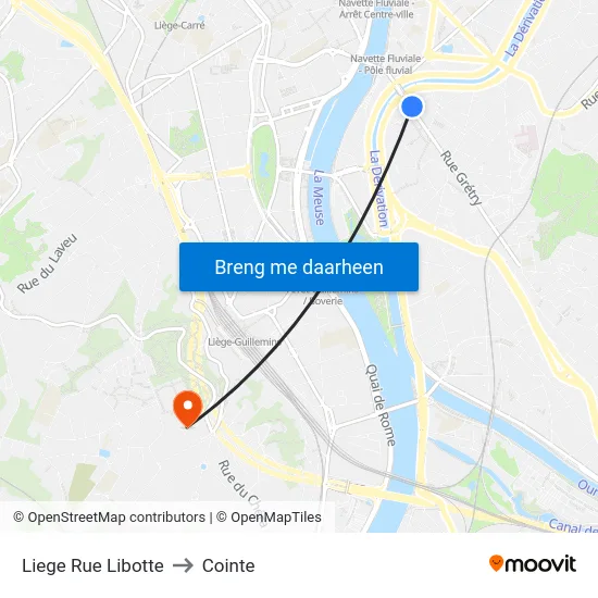 Liege Rue Libotte to Cointe map