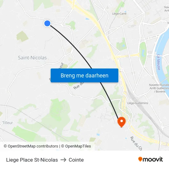 Liege Place St-Nicolas to Cointe map