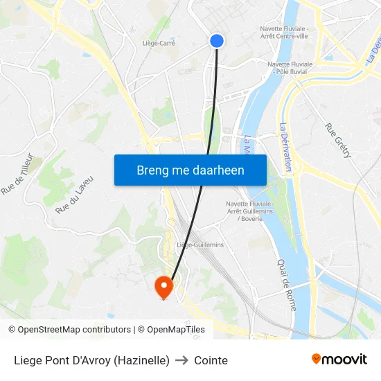 Liege Pont D'Avroy (Hazinelle) to Cointe map