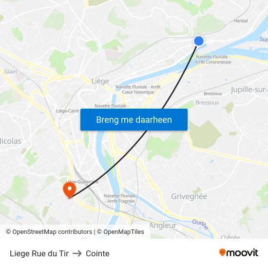 Liege Rue du Tir to Cointe map