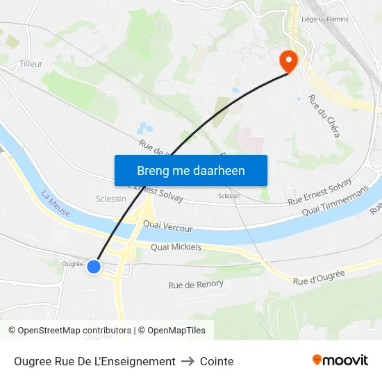 Ougree Rue De L'Enseignement to Cointe map