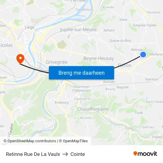 Retinne Rue De La Vaulx to Cointe map