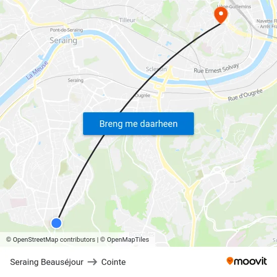 Seraing Beauséjour to Cointe map