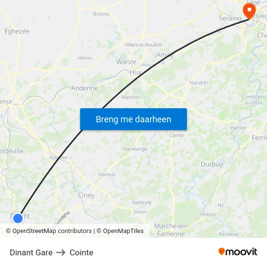 Dinant Gare to Cointe map