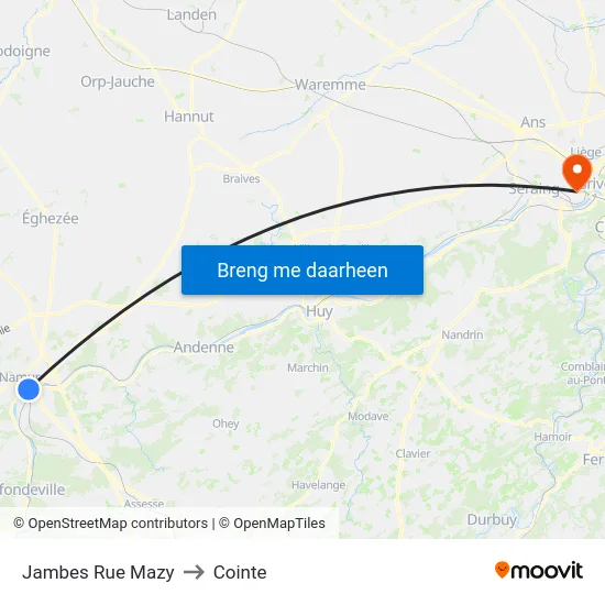 Jambes Rue Mazy to Cointe map