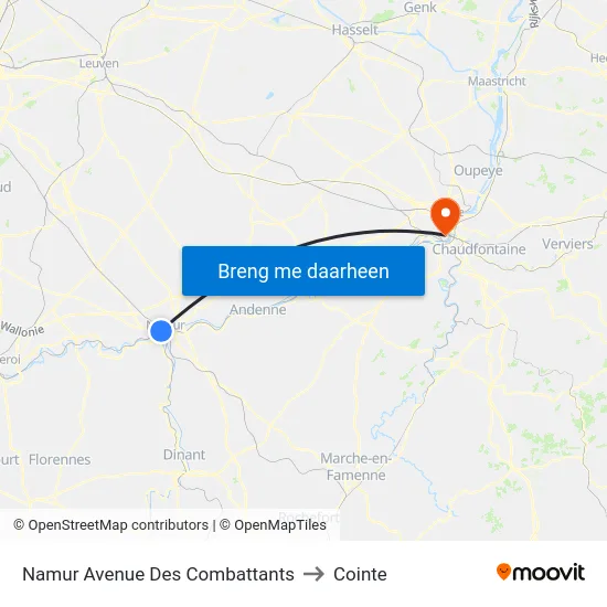 Namur Avenue Des Combattants to Cointe map