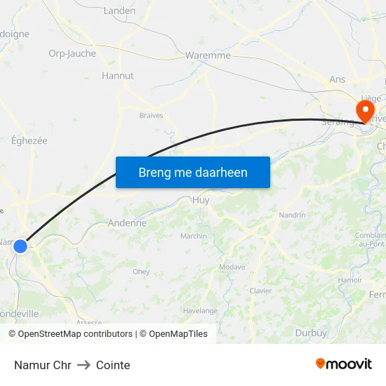 Namur Chr to Cointe map