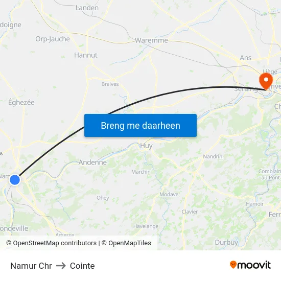 Namur Chr to Cointe map