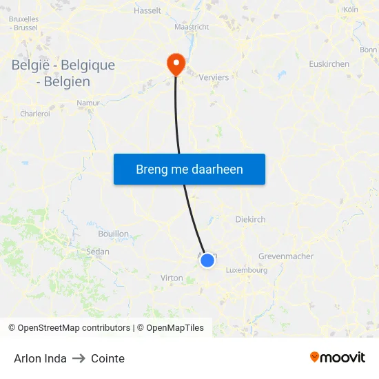 Arlon Inda to Cointe map