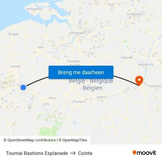 Tournai Bastions Esplanade to Cointe map