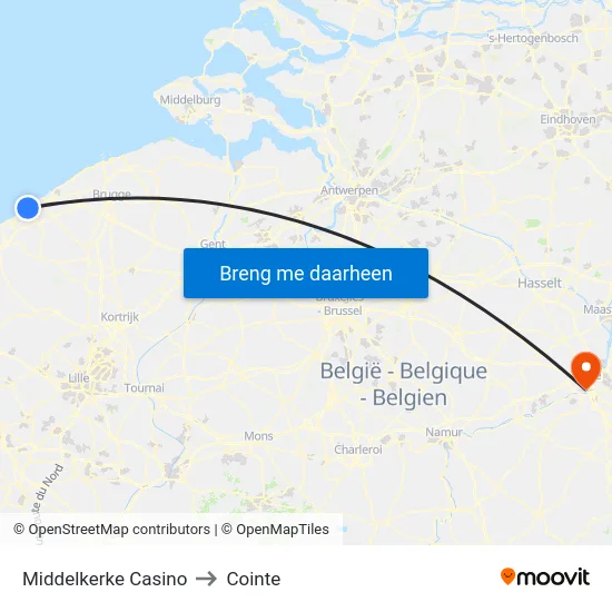 Middelkerke Casino to Cointe map