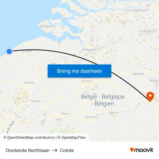 Oostende Northlaan to Cointe map