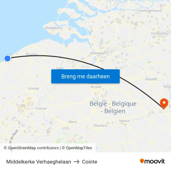 Middelkerke Verhaeghelaan to Cointe map