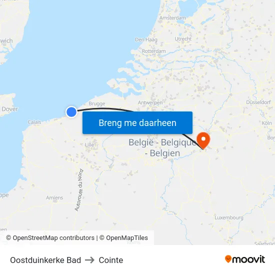 Oostduinkerke Bad to Cointe map
