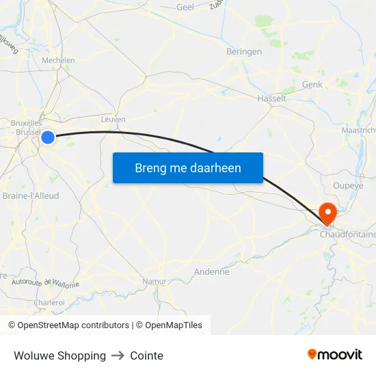 Woluwe Shopping to Cointe map