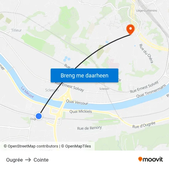 Ougrée to Cointe map