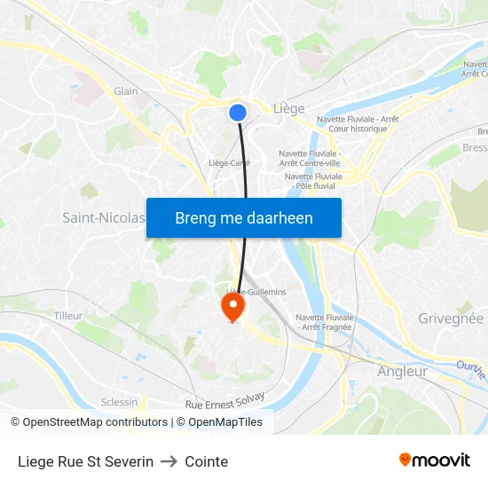 Liege Rue St Severin to Cointe map