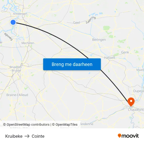 Kruibeke to Cointe map