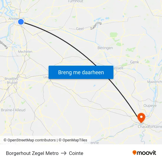 Borgerhout Zegel Metro to Cointe map