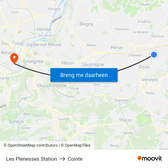 Les Plenesses Station to Cointe map