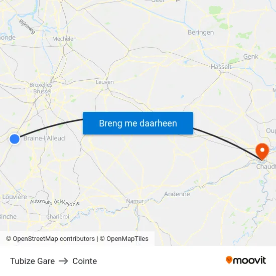 Tubize Gare to Cointe map