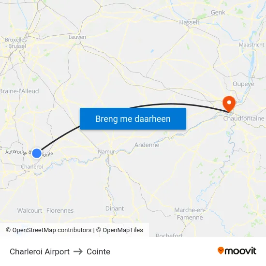 Charleroi Airport to Cointe map