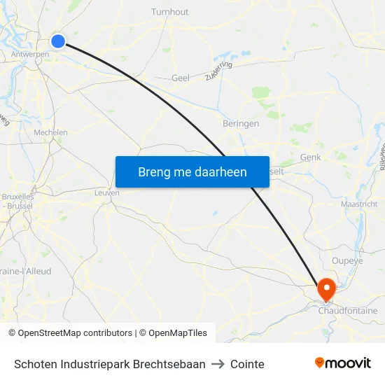 Schoten Industriepark Brechtsebaan to Cointe map