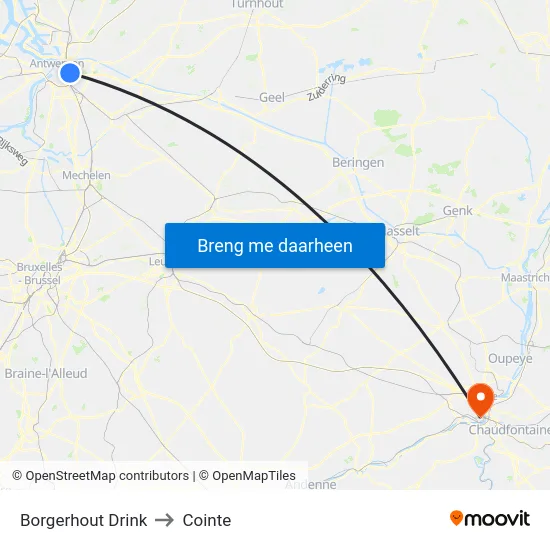 Borgerhout Drink to Cointe map
