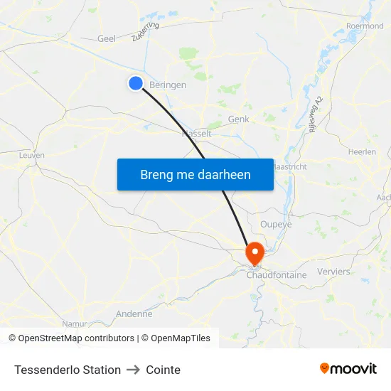 Tessenderlo Station to Cointe map