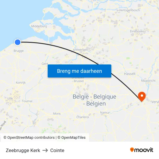 Zeebrugge Kerk to Cointe map