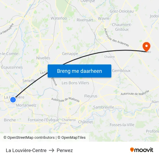 La Louvière-Centre to Perwez map
