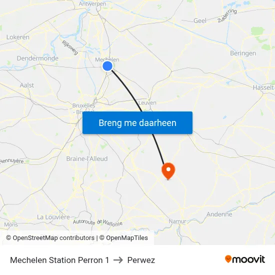 Mechelen Station Perron 1 to Perwez map