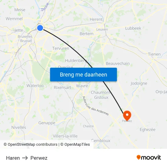 Haren to Perwez map