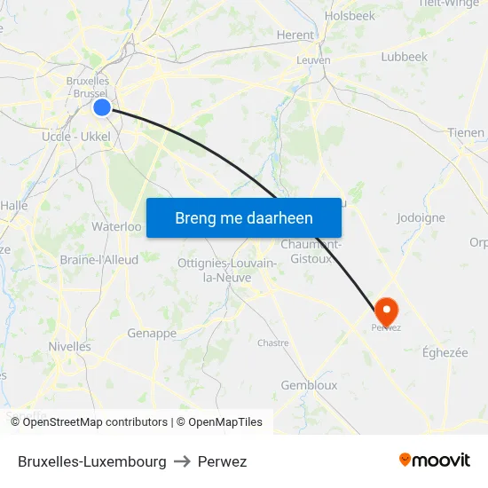 Bruxelles-Luxembourg to Perwez map
