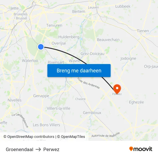 Groenendaal to Perwez map