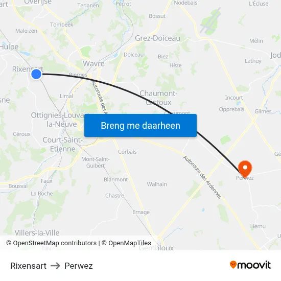 Rixensart to Perwez map