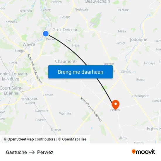 Gastuche to Perwez map