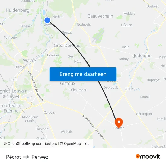 Pécrot to Perwez map