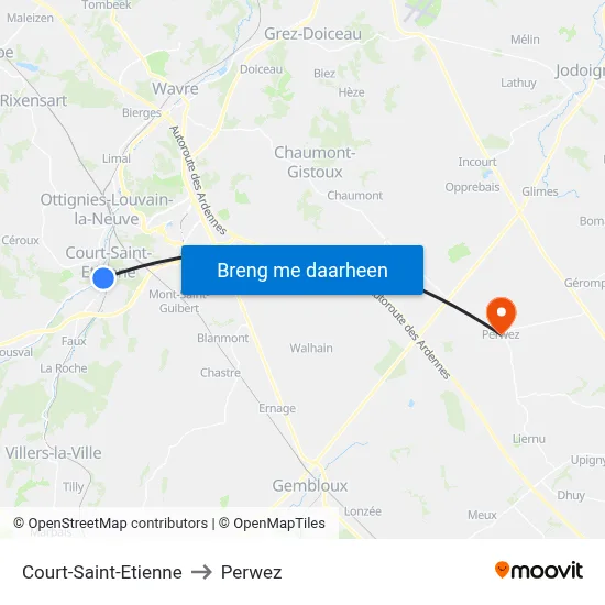Court-Saint-Etienne to Perwez map